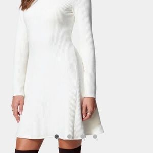 BEBE A Line White Sweater Women XL Rib Knit Mini Dress Long Sleeve